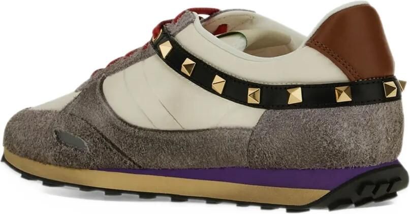 Valentino Garavani Stud Up sneakers in split leather and nylon with butterfly embroidery Beige - Foto 3