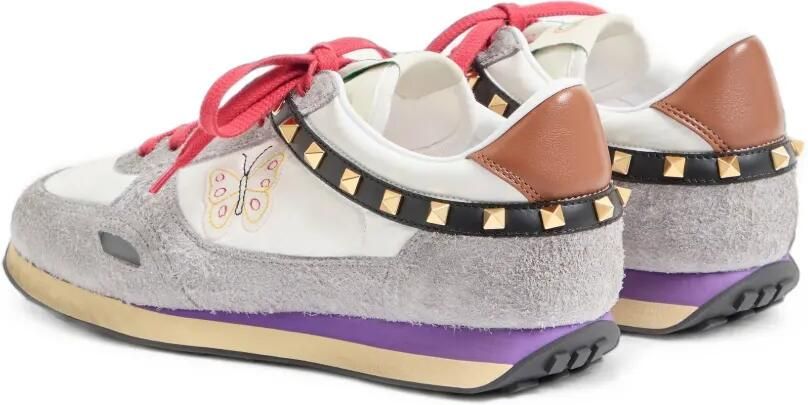Valentino Garavani Stud Up sneakers van gespleten leer en nylon met geborduurde vlinder Wit