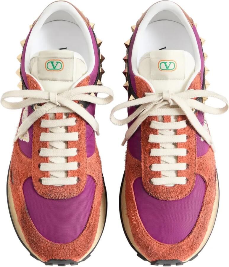 Valentino Garavani Stud Up sneakers van gespleten leer en nylon met geborduurde vlinder Oranje - Foto 2