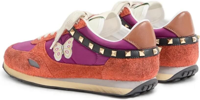 Valentino Garavani Stud Up sneakers van gespleten leer en nylon met geborduurde vlinder Oranje - Foto 5