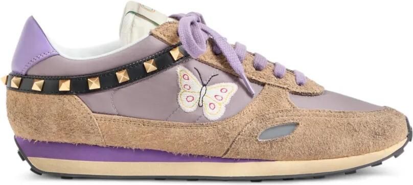 Valentino Garavani Stud Up sneakers van gespleten leer en nylon met geborduurde vlinder Paars - Foto 5