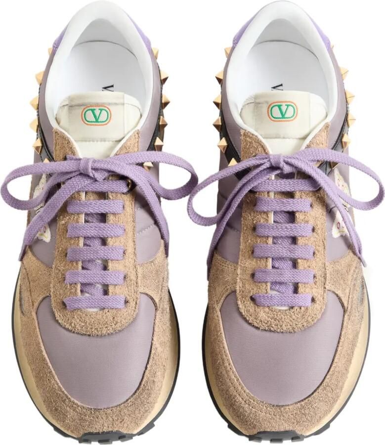 Valentino Garavani Stud Up sneakers van gespleten leer en nylon met geborduurde vlinder Paars - Foto 2