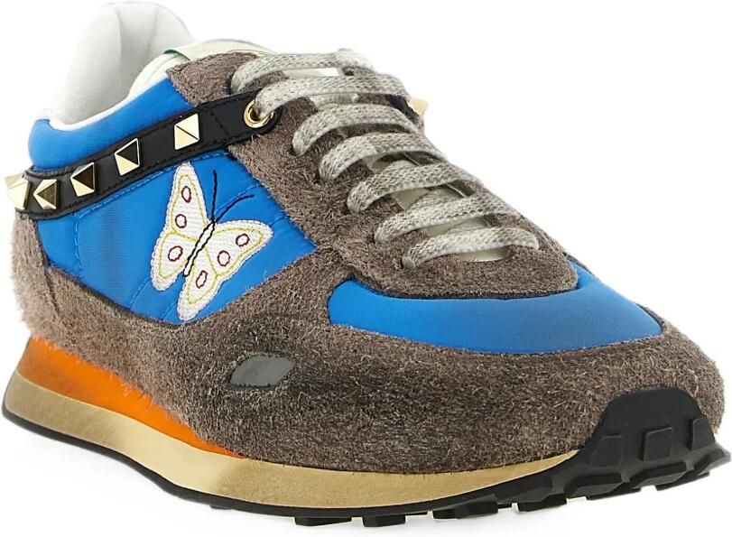Valentino Garavani Stud Up trainers in split leather and nylon with butterfly embroidery Blauw - Foto 2