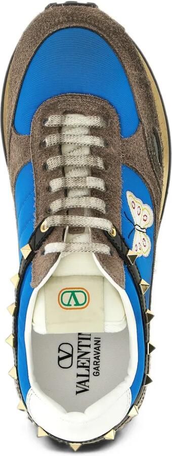 Valentino Garavani Stud Up trainers in split leather and nylon with butterfly embroidery Blauw - Foto 4