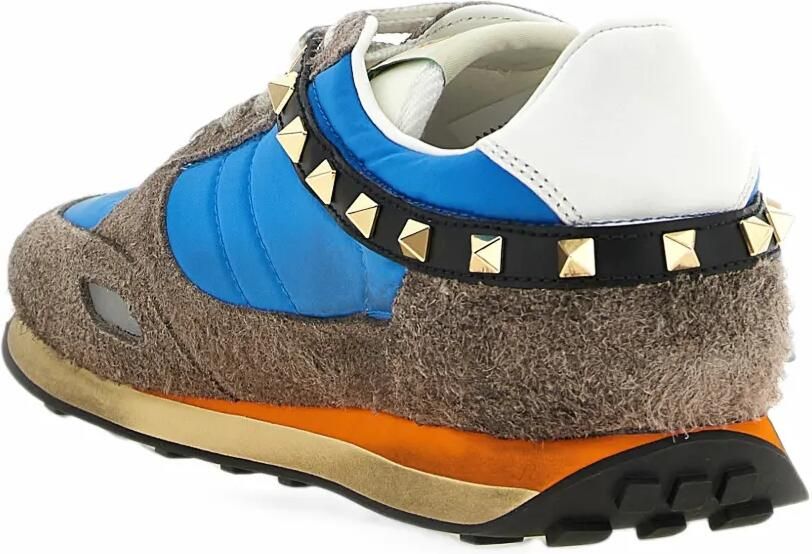 Valentino Garavani Stud Up trainers in split leather and nylon with butterfly embroidery Blauw - Foto 3