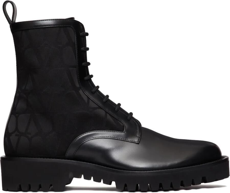 Valentino Garavani Toile Iconographe leren combat boots Zwart