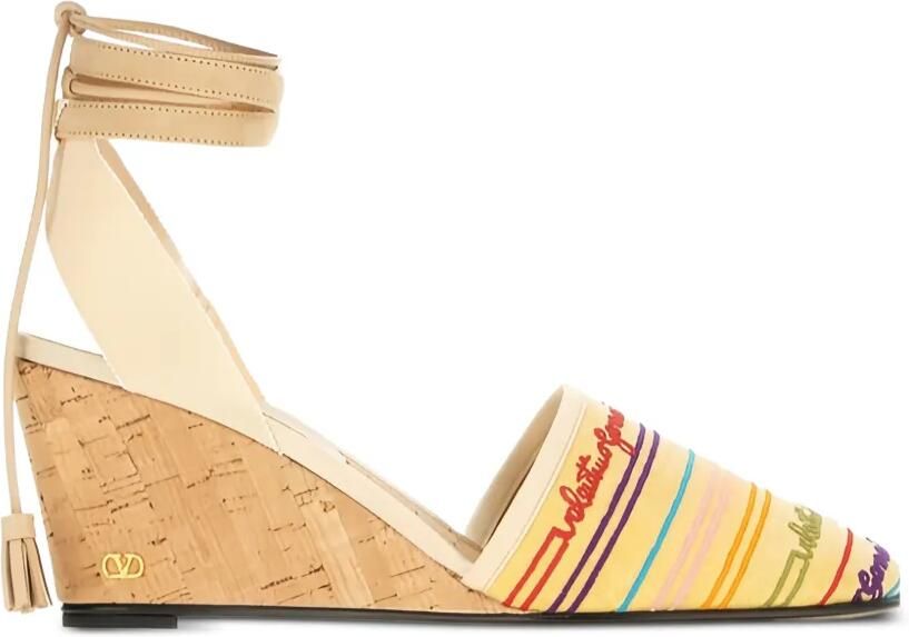 Valentino Garavani Veelkleurige gestreepte espadrilles Beige