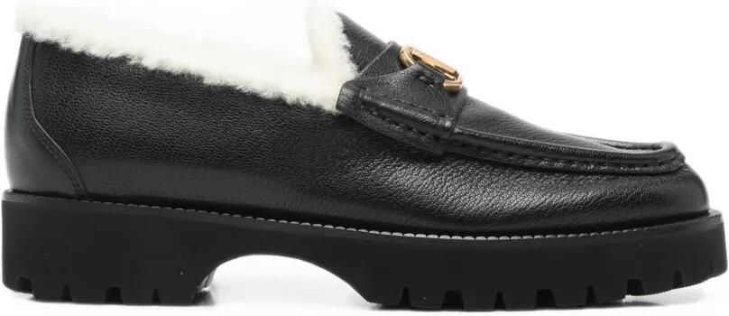 Valentino Garavani VLogo leren loafers met lammy voering Zwart