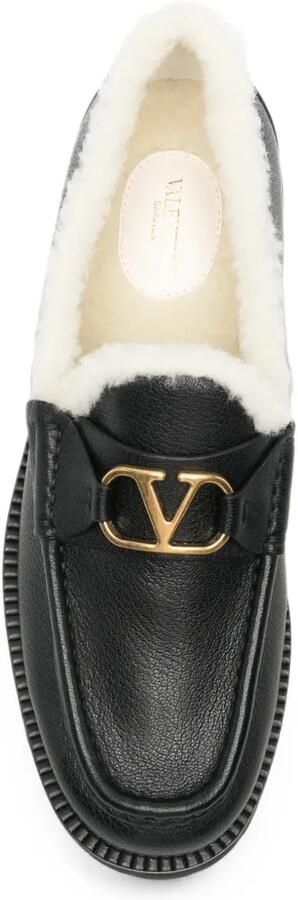 Valentino Garavani VLogo leren loafers met lammy voering Zwart - Foto 4