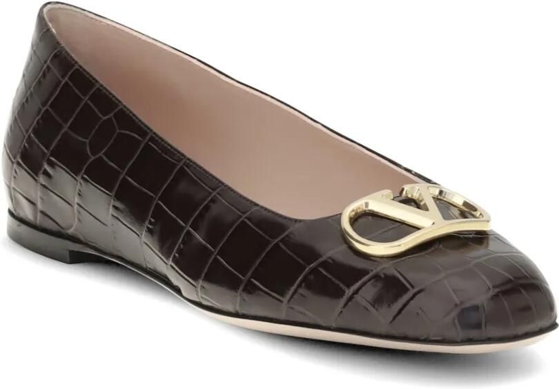 Valentino Garavani VLogo Signature ballerina's met krokodillen-reliëf Bruin - Foto 2