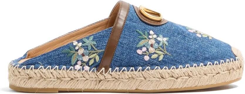 Valentino Garavani VLogo Signature denim muiltjes met geborduurde bloemen Blauw