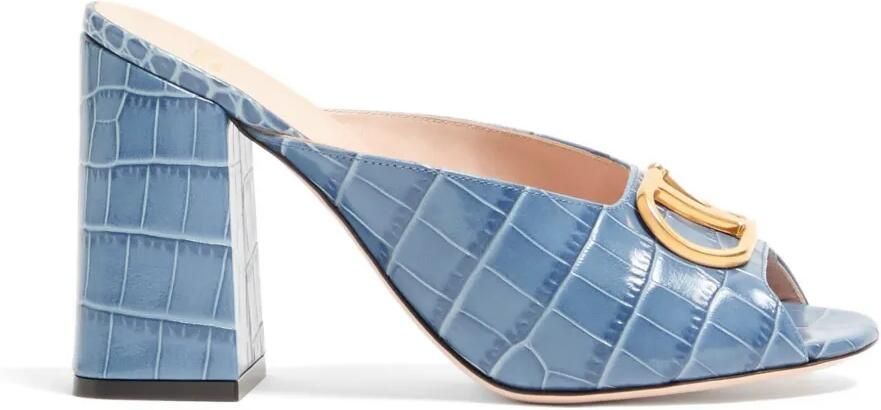 Valentino Garavani VLogo Signature kalfsleren sandalen met print (95 mm) Blauw