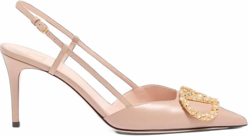 Valentino Garavani VLogo Signature kalfsleren slingback pumps met logo Beige