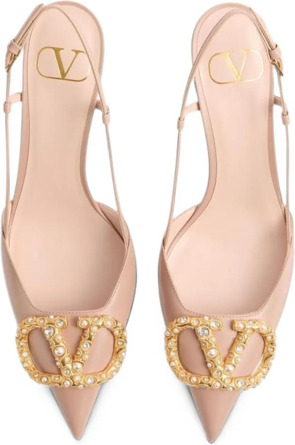 Valentino Garavani VLogo Signature kalfsleren slingback pumps met logo Beige - Foto 2