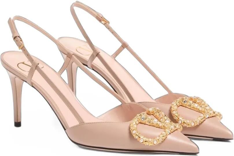 Valentino Garavani VLogo Signature kalfsleren slingback pumps met logo Beige - Foto 4