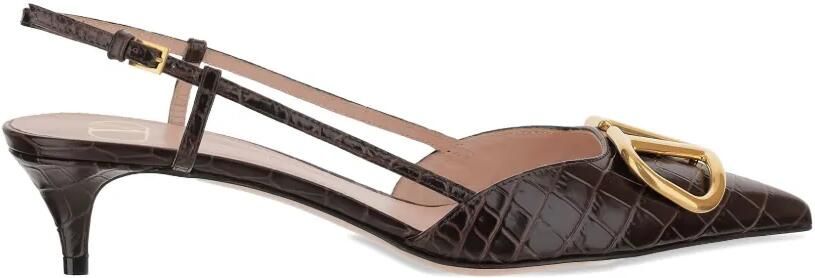 Valentino Garavani VLogo Signature leren pumps met krokodillen-reliëf Bruin