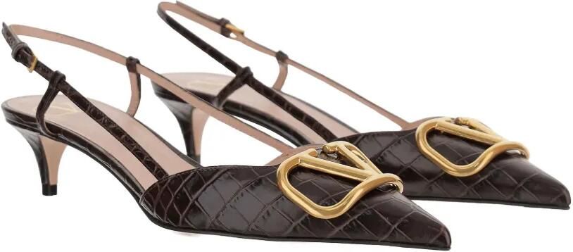 Valentino Garavani VLogo Signature leren pumps met krokodillen-reliëf Bruin - Foto 5