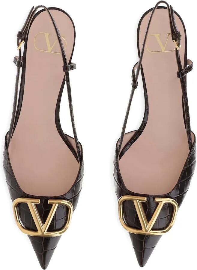 Valentino Garavani VLogo Signature leren pumps met krokodillen-reliëf Bruin - Foto 2