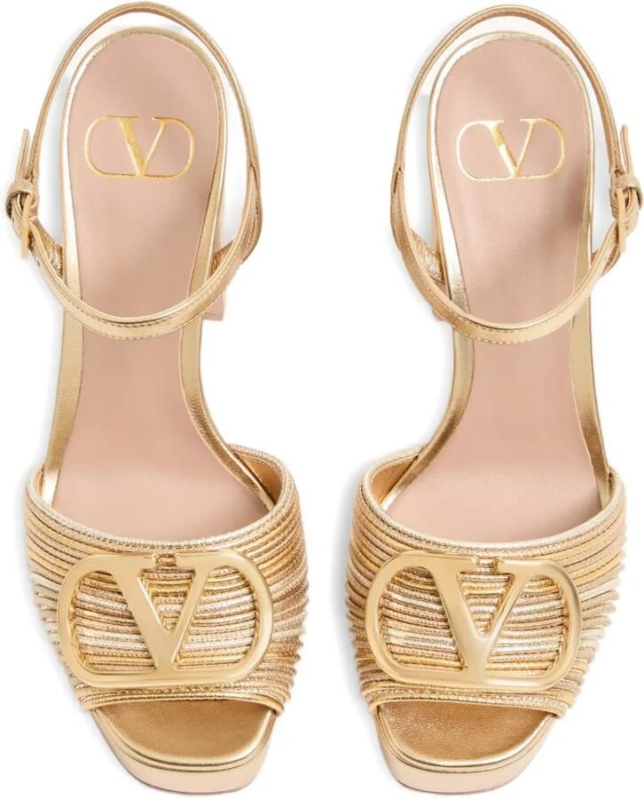 Valentino Garavani VLogo Signature metalen platformsandalen met Cornely borduurwerk 115 mm Goud - Foto 3