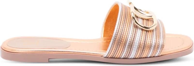 Valentino Garavani VLogo Signature metallic leren sandalen met Cornely-borduurwerk Beige