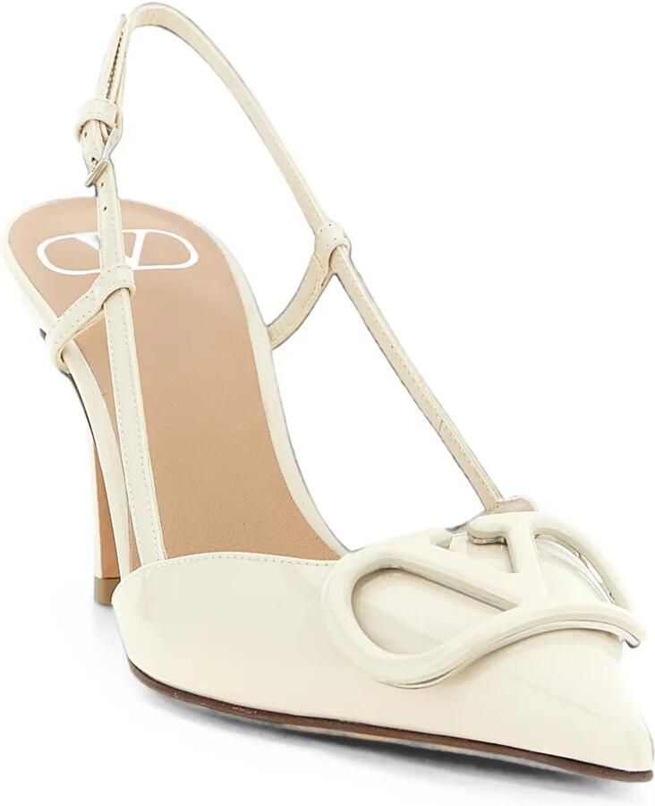 Valentino Garavani VLogo Signature Patent Leather Slingback Pump 80Mm Beige - Foto 3