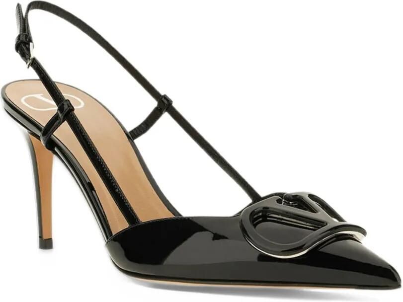 Valentino Garavani VLogo Signature patent leather slingback pumps 80mm Zwart - Foto 2