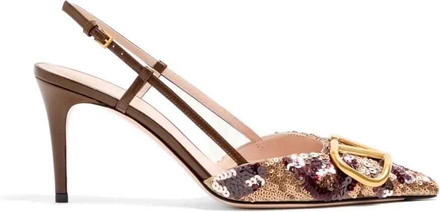 Valentino Garavani VLogo Signature slingback pumps met animalier-borduurwerk Bruin