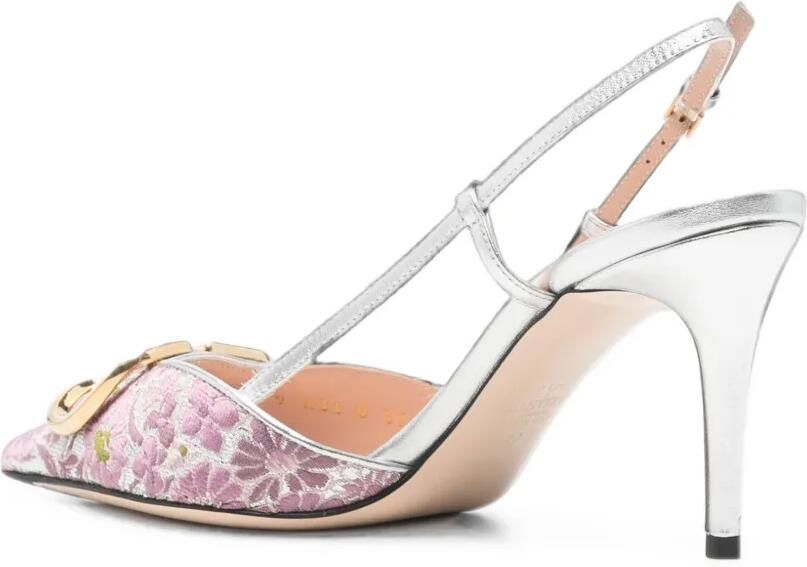 Valentino Garavani VLogo Signature slingback pumps met bloemenkant Roze - Foto 2