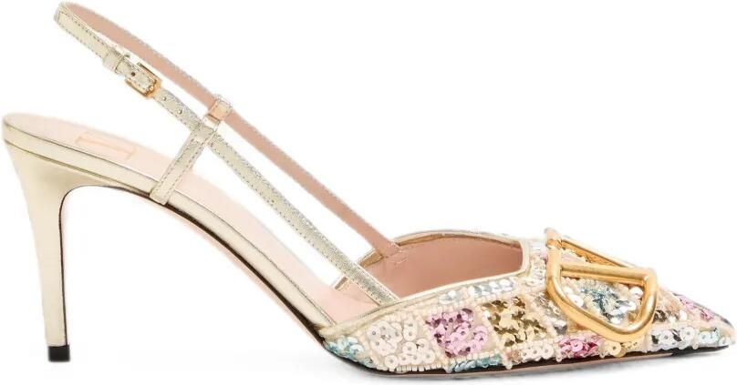 Valentino Garavani VLogo Signature slingback pumps met Rhombelle borduurwerk 80 mm Beige