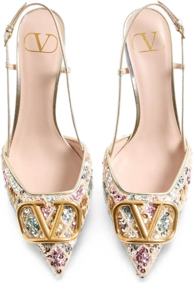 Valentino Garavani VLogo Signature slingback pumps met Rhombelle borduurwerk 80 mm Beige - Foto 2