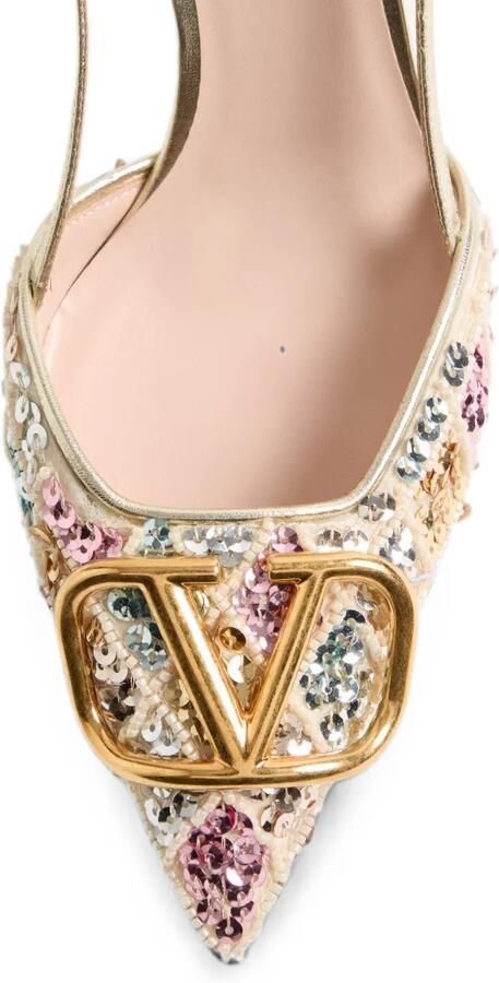 Valentino Garavani VLogo Signature slingback pumps met Rhombelle borduurwerk 80 mm Beige - Foto 4