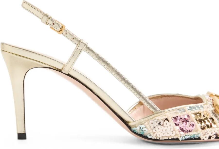 Valentino Garavani VLogo Signature slingback pumps met Rhombelle borduurwerk 80 mm Beige - Foto 3