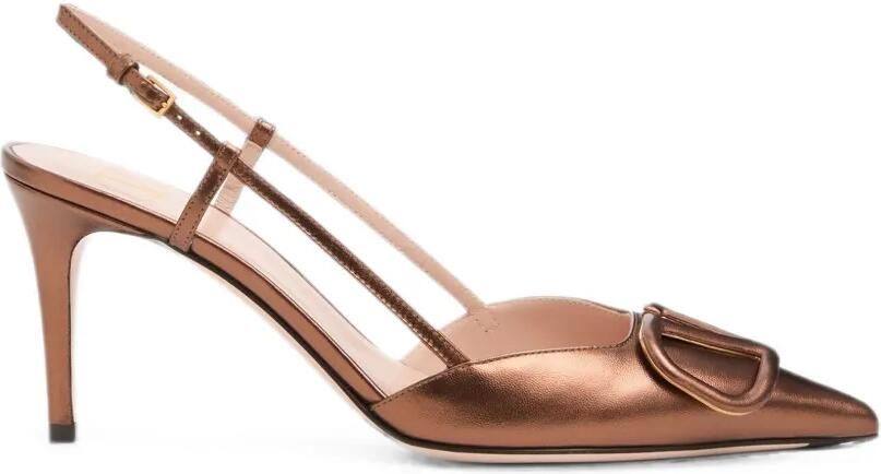 Valentino Garavani Vlogo Signature slingback pumps van gelamineerd nappa leer 80 mm Bruin