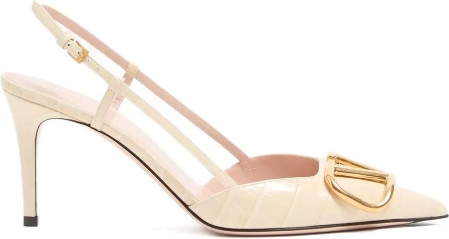 Valentino Garavani VLogo slingback pumps met krokodillen-reliëf Beige
