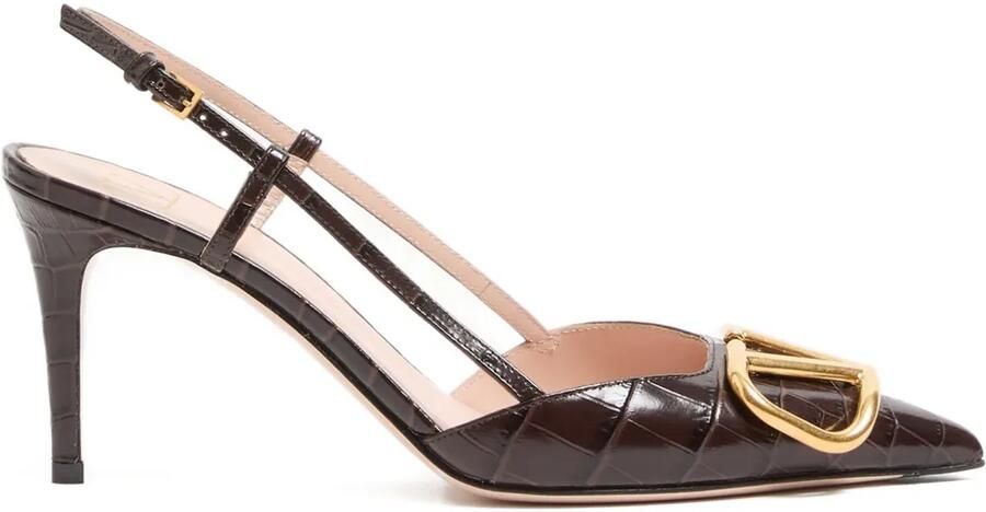 Valentino Garavani VLogo slingback pumps met krokodillen-reliëf Bruin