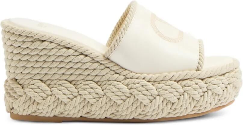 Valentino Garavani VLogo Torchon nappaleren slippers met sleehak (100 mm) Beige
