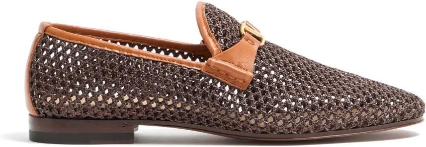 Valentino Garavani Wolfe loafers van geweven raffia Bruin