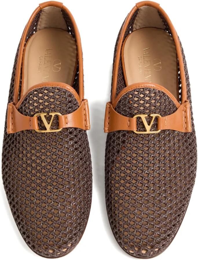 Valentino Garavani Wolfe loafers van geweven raffia Bruin - Foto 2