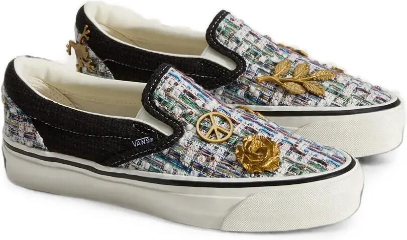 Vans Classic Premium tweed slip-on sneakers verfraaid met bedel Zwart - Foto 4