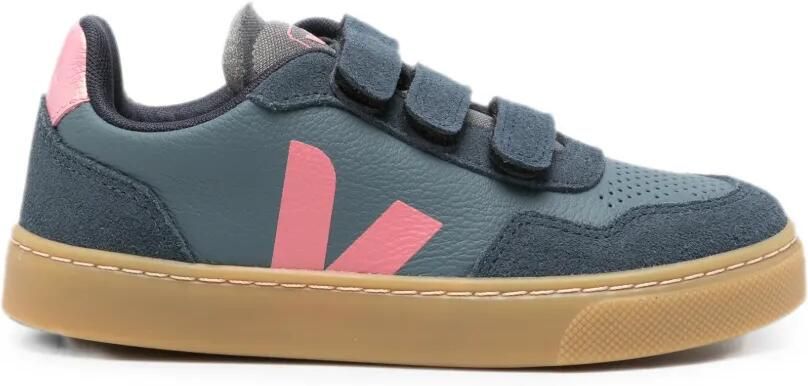 VEJA Kids Kleine V-90 O.T. sneakers met suède vlakken en klittenband Blauw