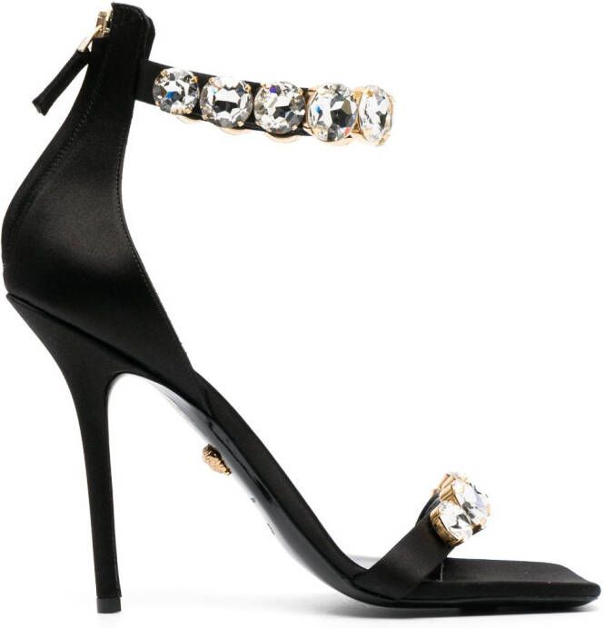 Versace Satijnen 110mm sandalen verfraaid met kristallen Zwart