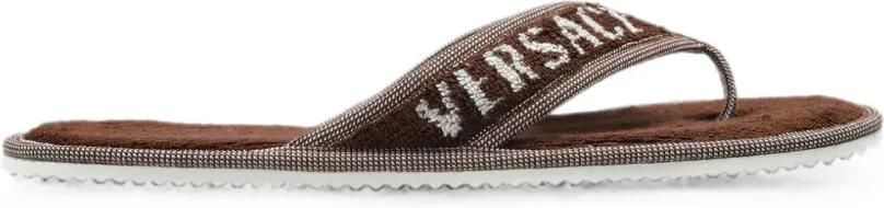 Versace Home Badstof teenslippers met geborduurd logo Bruin