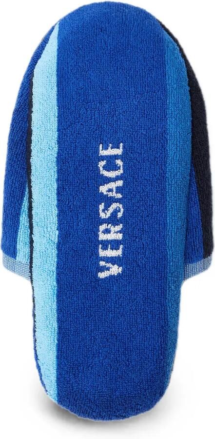 Versace Home Gestreepte katoenen badstof jacquard slippers Blauw - Foto 3