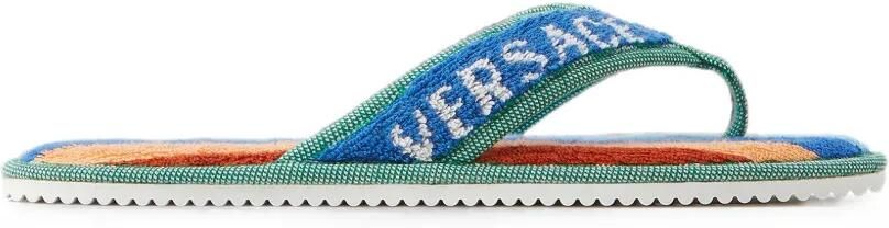 Versace Home Gestreepte slippers met geborduurd logo Blauw