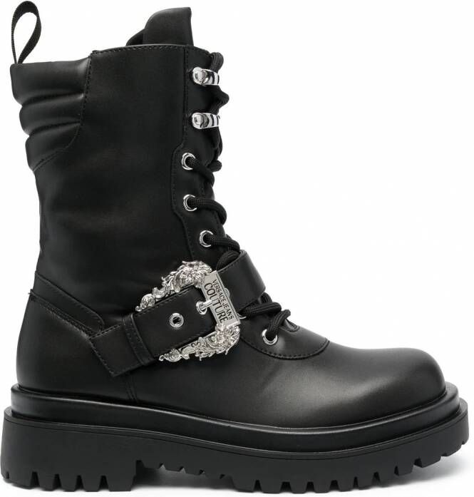 Versace Jeans Couture Drew combat boots met barokgesp Zwart