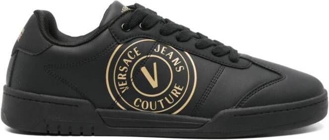 Versace Jeans Couture Leren sneakers met logoprint Zwart