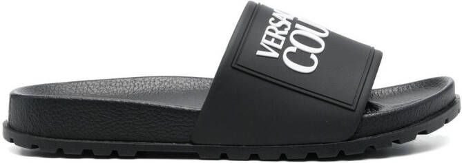 Versace Jeans Couture Slippers met logoprint Zwart