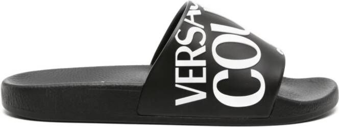 Versace Jeans Couture Shelly slippers met logo-reliëf Zwart