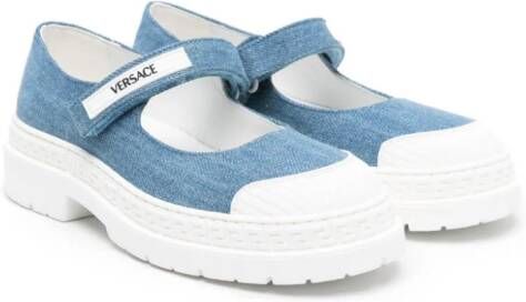 Versace Kids Greca loafers van spijkerstof Blauw