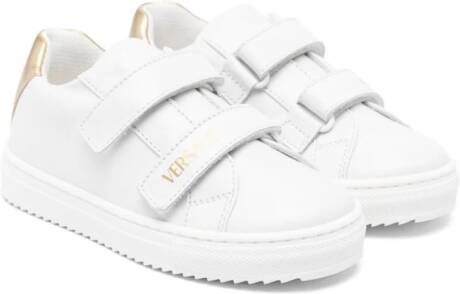 Versace Kids Leren sneakers met logoprint Wit